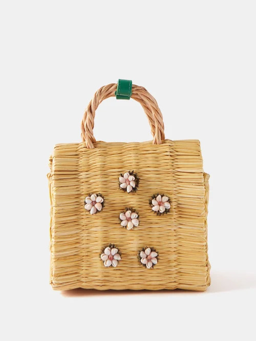 Heimat Atlantica - Shella Mini Shell-embellished Reed Basket Bag - Womens - Beige Multi | Matches (US)