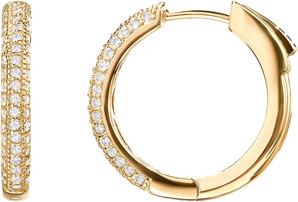 PAVOI 14K Gold Plated 925 Sterling Silver Cubic Zirconia Hoop Earrings | Amazon (US)