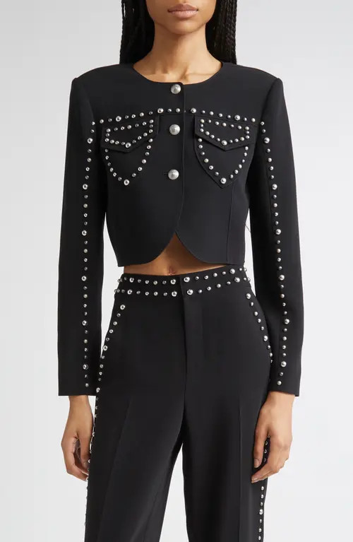 Cinq à Sept Olga Studded Crop Jacket in Black at Nordstrom, Size 12 | Nordstrom