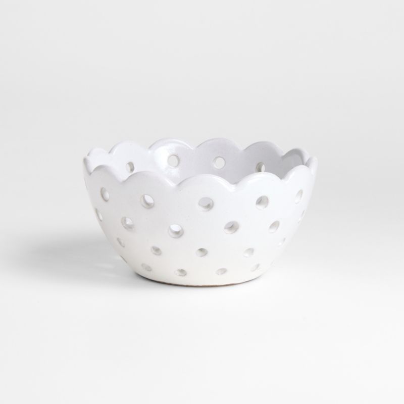 Small White Scallop Eyelet Stoneware Colander by Laura Kim | Crate & Barrel | Crate & Barrel