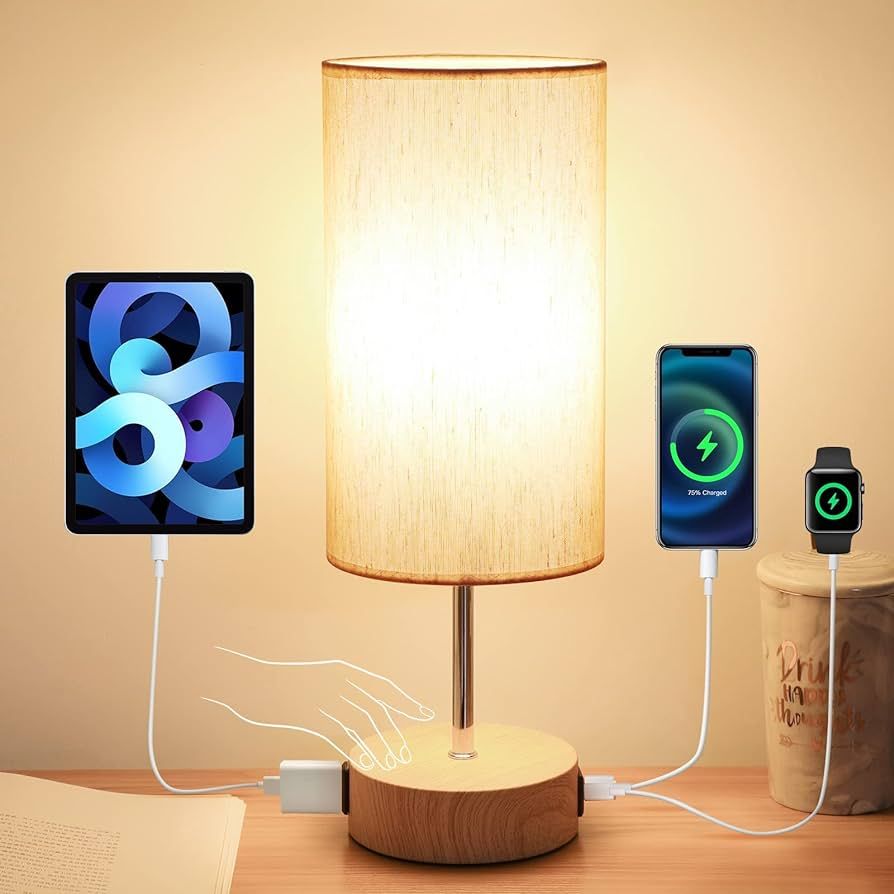 【Upgraded】 Bedside Lamp with USB A+C Charging Ports & AC Outlet - Yarra Decor Touch Control T... | Amazon (CA)