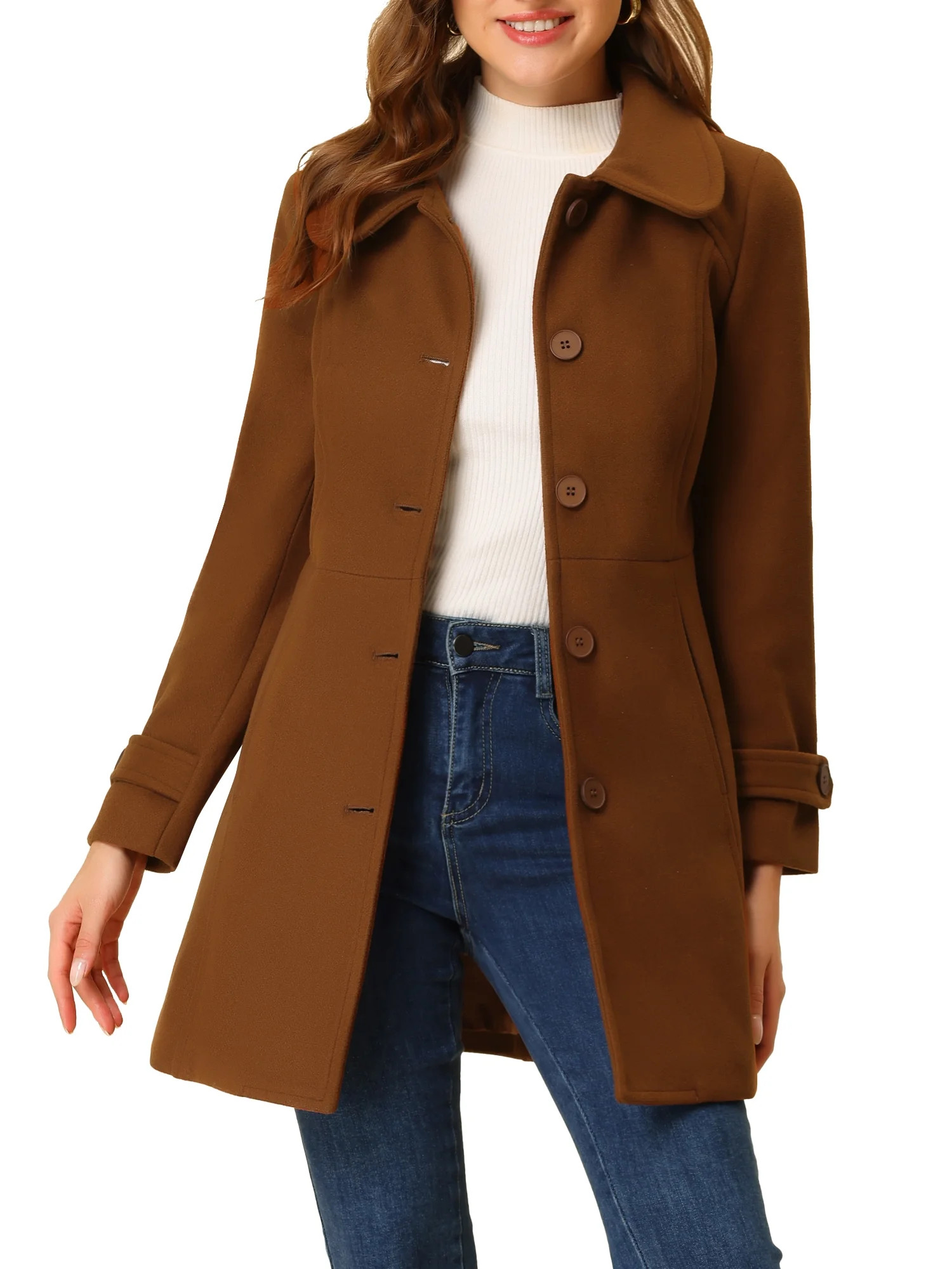 Allegra K Women's Peter Pan Collar Single Breasted Button Front Outwear Winter Coats | Walmart (US)