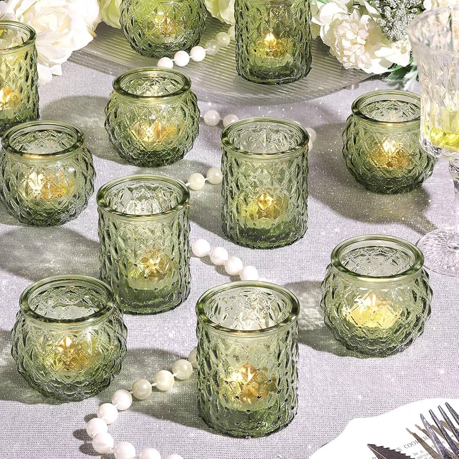 12pcs Assorted Green Votive Candle Holders, Tea Lights Candle Holder for Table Centerpiece, Green... | Amazon (US)