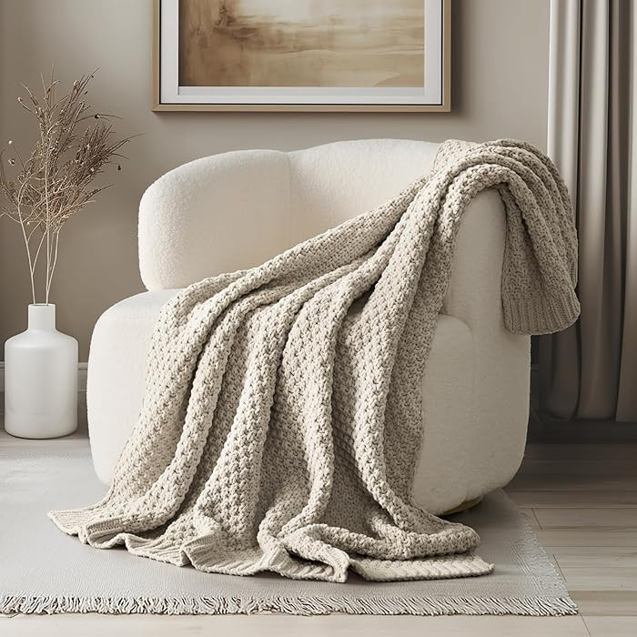 EVERGRACEHOME Chunky Chenille Knit Throw Blanket for Couch, Soft Luxurious Moss Stitch Blankets f... | Amazon (US)