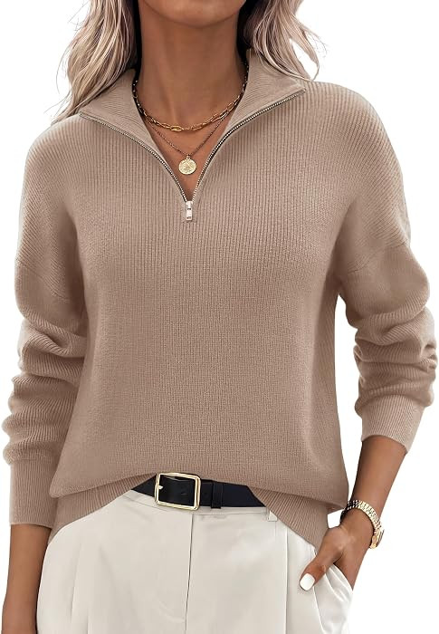 Zeagoo Womens Fall Long Sleeve Quarter Zip Sweaters Knit Pullover Tops | Amazon (US)