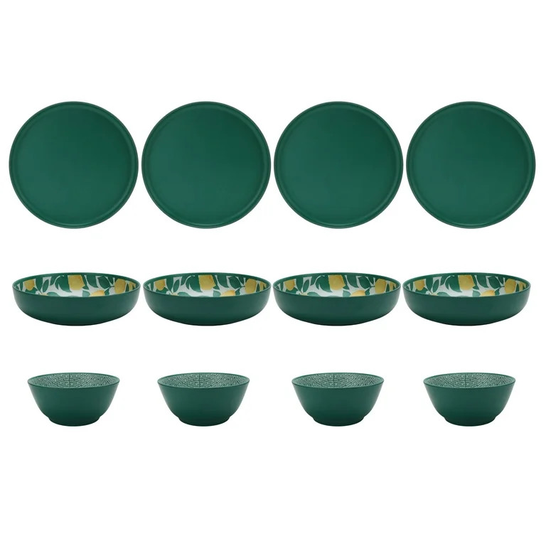 Mainstays by Becky G. & Alejandra Bamboo Melamine 12-Piece Dinnerware Set, Lemon & Green | Walmart (US)