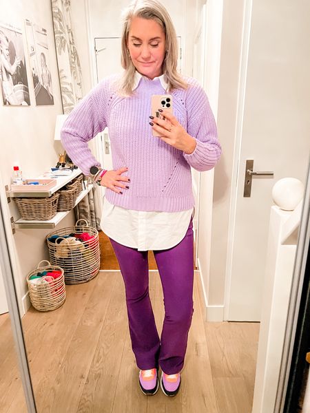 Outfits of the week 

Monday work wear. I believe in an easy start of the week. A lilac knitted sweater over a crisp white oversized shirt and a flared purple legging (Costes L). 

Puma future rider play on sneakers  



#LTKworkwear #LTKeurope #LTKcurves