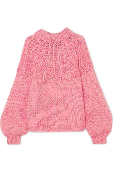 GANNI - Julliard Bow-embellished Mohair And Wool-blend Sweater - Pink | NET-A-PORTER (US)