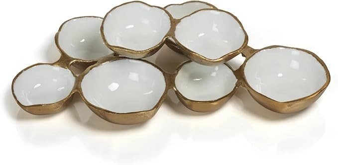 Zodax Cluster of 8 Round Serving Bowls Gold and White 12.75 in x 7.25 in x 2.25 in | Amazon (US)
