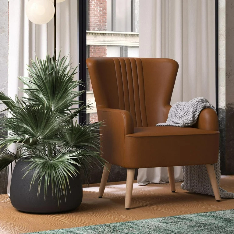 Queer Eye Wynn Wingback Chair, Camel Faux Leather | Walmart (US)