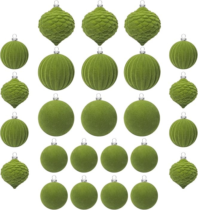 KI Store Moss Green Velvet Christmas Balls 25pcs Flocked Christmas Tree Ornaments for Xmas Holida... | Amazon (US)