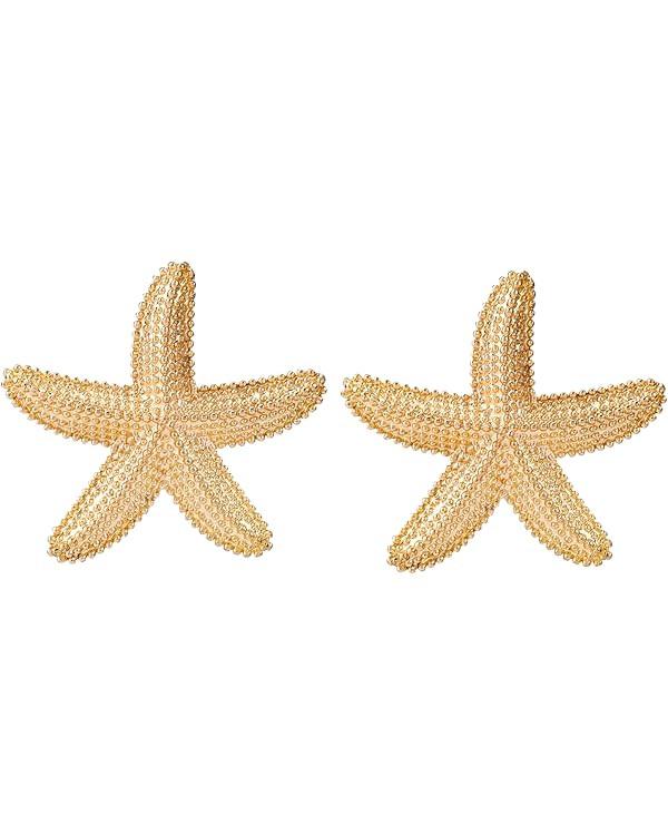 Starfish Earrings for Women, Gold Statement Starfish Stud Earrings Summer Beach Jewelry Charming ... | Amazon (US)