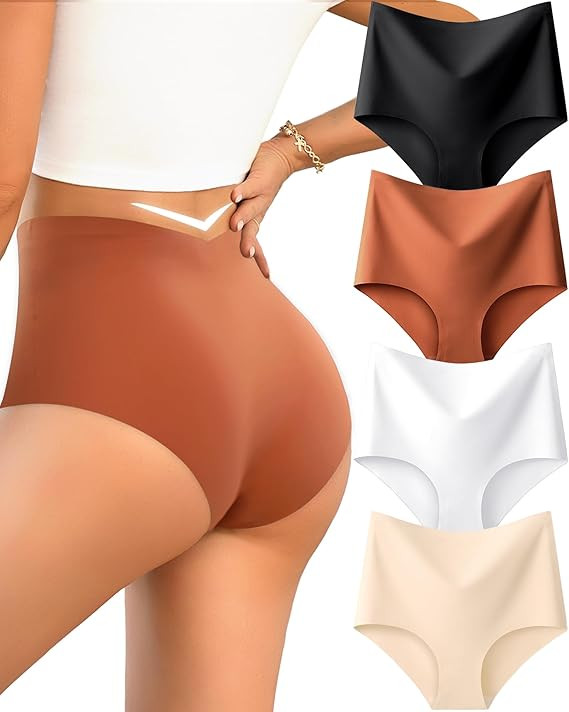 UNDER THE SEA Seamless Underwear for Women High Waisted V-shaped Back Briefs Soft No Show Womens ... | Amazon (US)