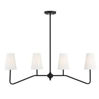 TUXEDO PARK LIGHTING 40 in. W x 13 in. H 4-Light Matte Black Linear Chandelier with White Fabric ... | The Home Depot