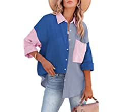KOJOOIN Womens Colorblock Button Down Shirts Jacket Casual Long Sleeve Oversized Tunic Blouses | Amazon (US)