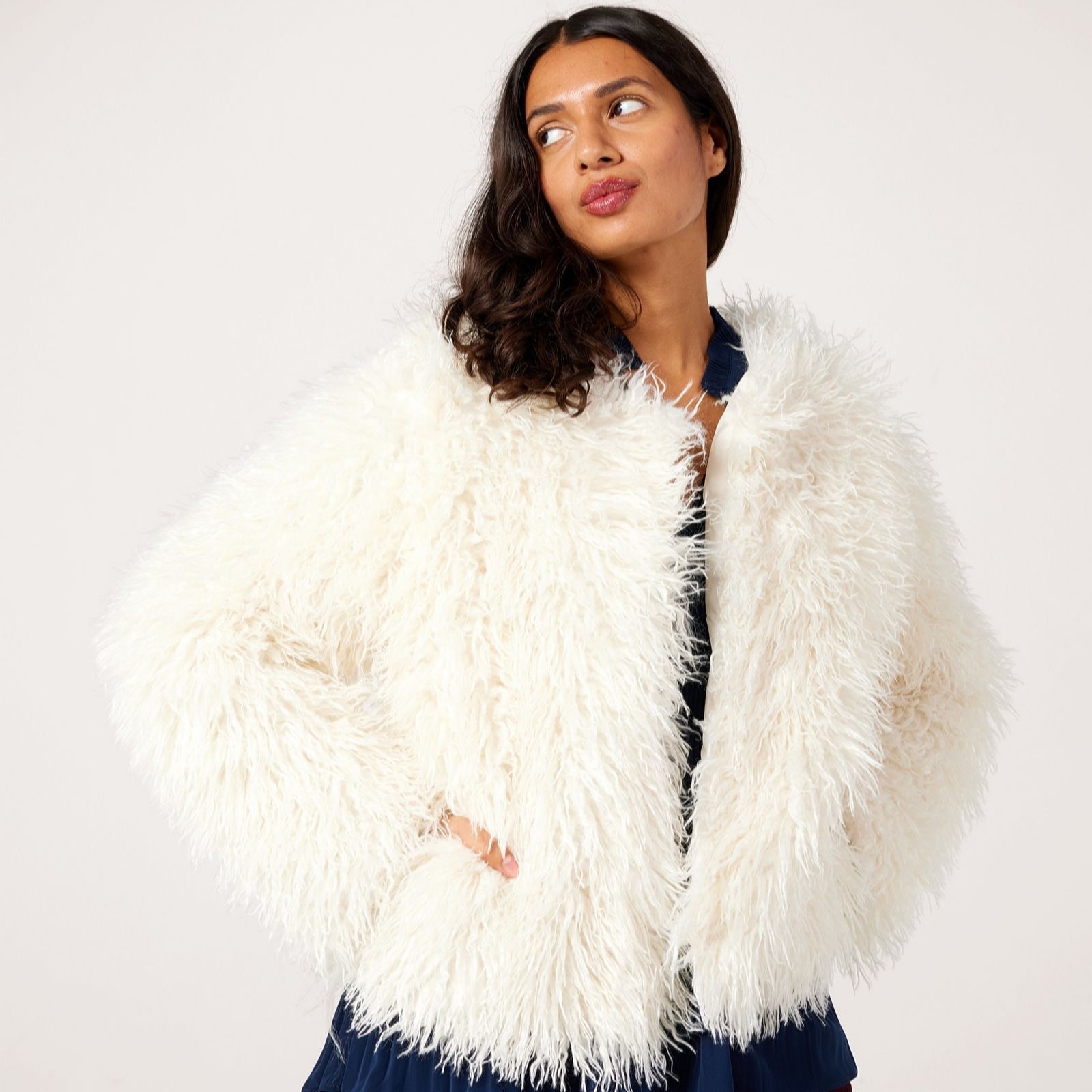 Izabel London Fluffy Faux Fur Jacket | QVC UK
