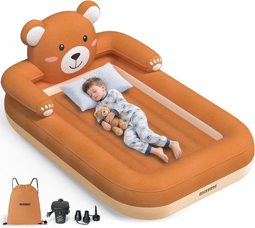 Inflatable Toddler Travel Bed with Auto Air Pump – Portable Toddler Bed for Kids, Soft Surface ... | Amazon (US)