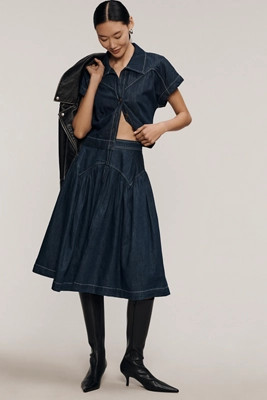 Maeve Yoked Denim Midi Skirt | Anthropologie (US)