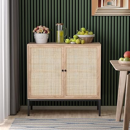 Yechen Sideboard Storage Cabinet with Handmade Natural Rattan Doors, Accent Cabinet Rattan Cabine... | Amazon (US)