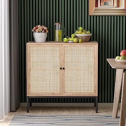 Yechen Sideboard Storage Cabinet with Handmade Natural Rattan Doors, Accent Cabinet Rattan Cabine... | Amazon (US)