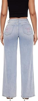 ONESO Mid-Low Rise Baggy Jeans Wide Leg for Women Distressed Pants Stretchy Bottom Lady Basic Com... | Amazon (US)