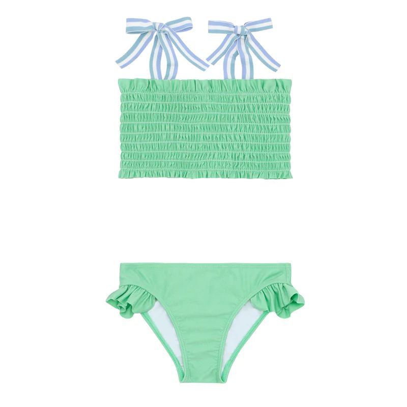 girls palm green smocked bikini | minnow