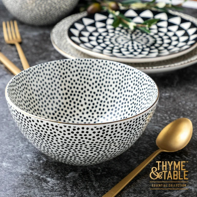 Thyme & Table Dot Large Ceramic Bowl Black and White | Walmart (US)