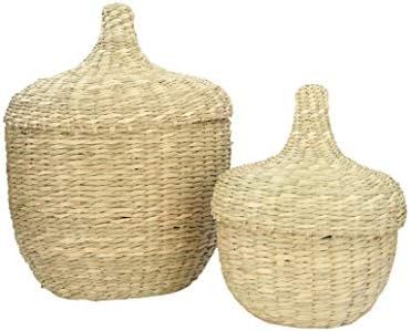 Creative Co-Op Handwoven Seagrass Lids (Set of 2 Sizes) Baskets, Beige | Amazon (US)