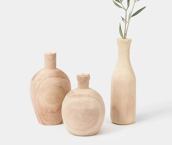 Paulownia Wood Vase - Natural Light Wood Vase (Wide- Medium), Paulownia Natural Wood Vase, Paulow... | Etsy (US)