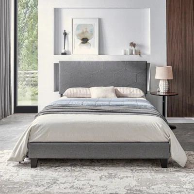 Upholstered Platform Bed Frame, Wood Slat Support, Easy Assembly | Wayfair North America