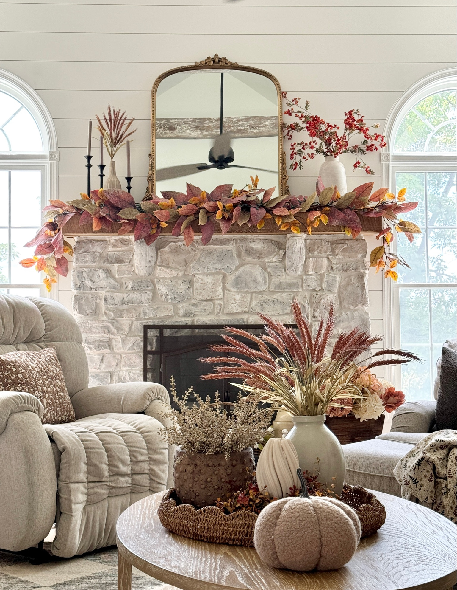 Beautiful fall garland, fall stems, fall florals, fireplace mirror, coffee table decor, tray decor  

#LTKSeasonal #LTKHome