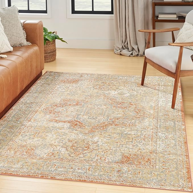 Nourison Essentials Indoor/Outdoor Beige Rust 5' x 7' Area Rug, Non Shedding, Bed Room, Living Ro... | Amazon (US)