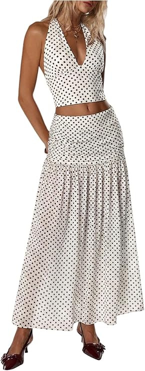 SOLY HUX Women's 2 Piece Skirt Sets Polka Dots Halter Crop Tops and Maxi Skirt Party Going Out Ou... | Amazon (US)