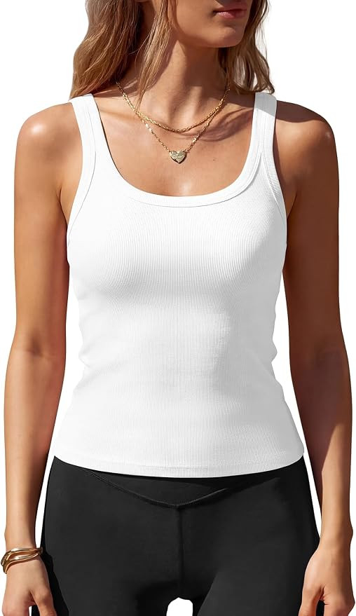 Darong Built in Bra Tank Tops for Women Ribbed Summer Sleeveless Square Neck Cami | Amazon (US)