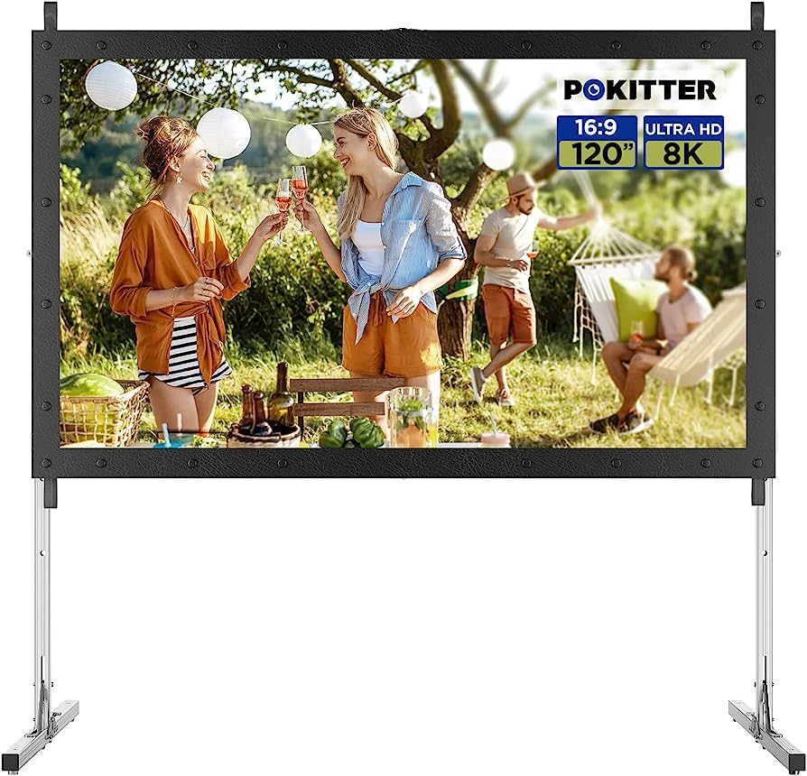 Projector Screen and Stand, POKITTER 120 inch Outdoor Movie Screen-Upgraded 3 Layers PVC 16:9 Out... | Amazon (US)