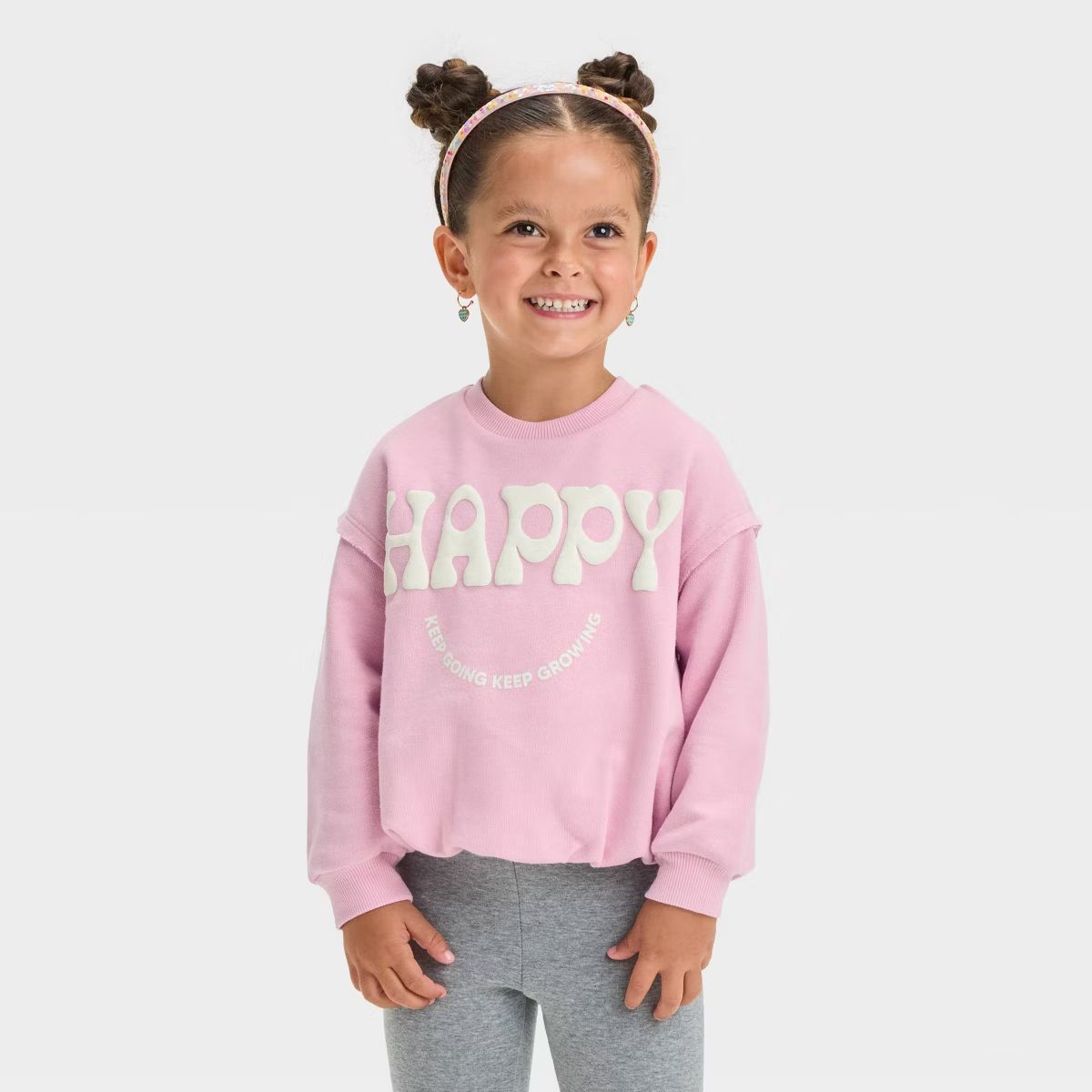 Grayson Mini Toddler Girls' Happy French Terry Crewneck Sweatshirt - Pink | Target