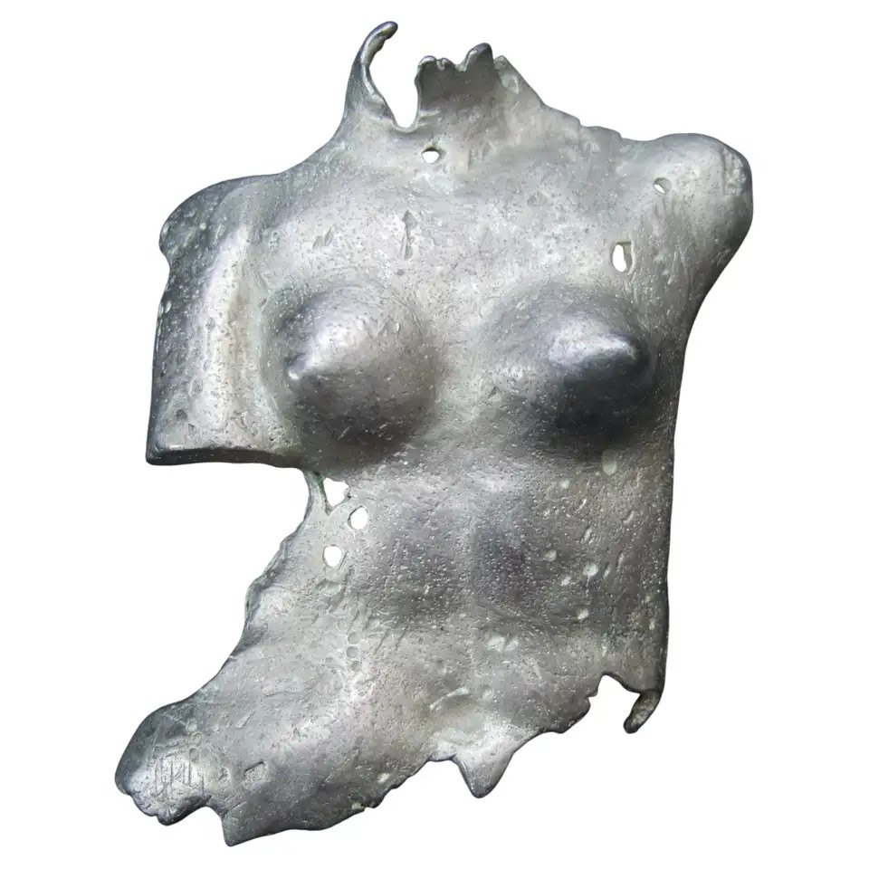 Avant-garde Large Scale Silver Matte Tone Metal Roman Style Torso Brooch c 1980s | 1stDibs