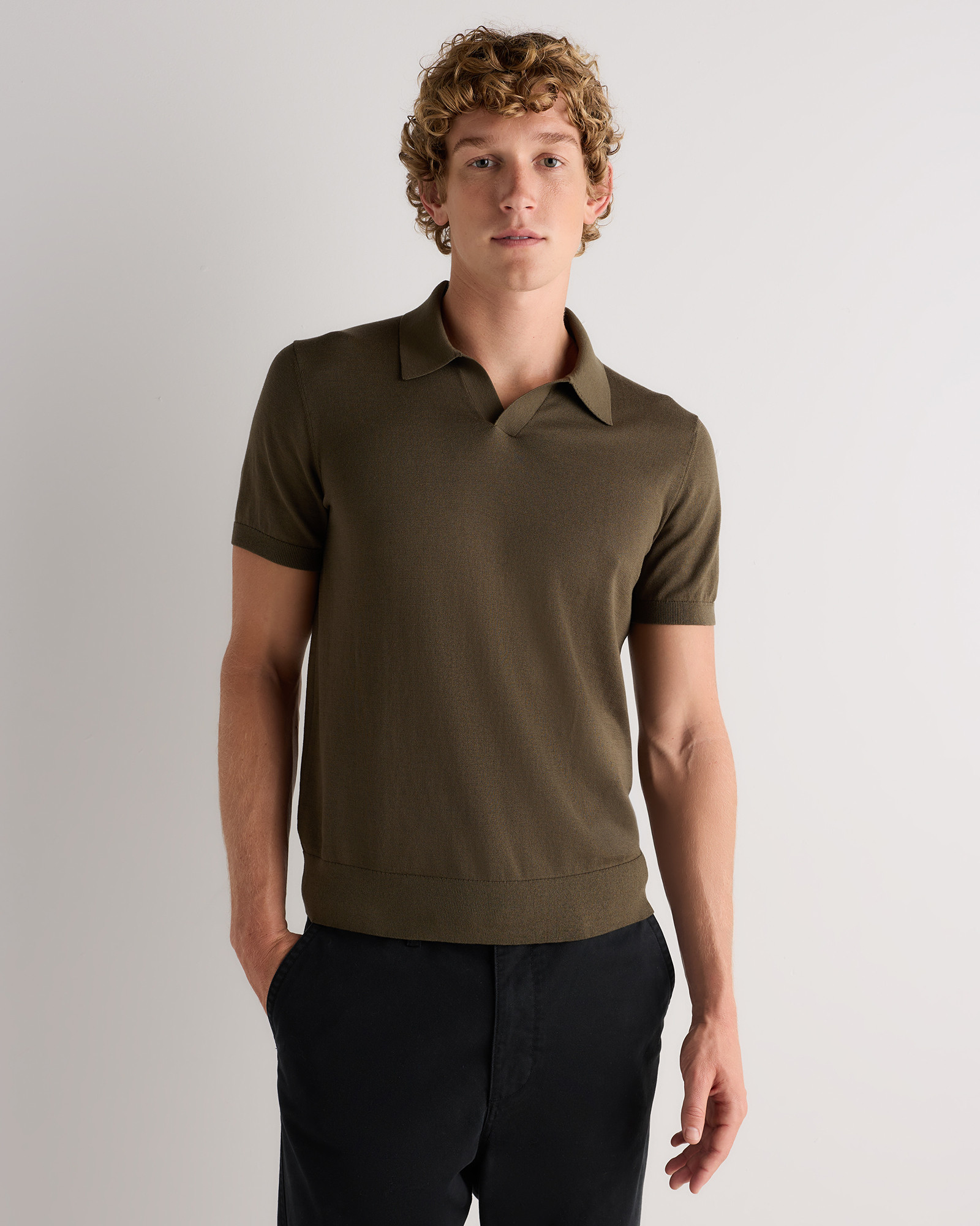 Quince | Men's Cotton-Silk Johnny Collar Polo in Charcoal, Size XXL, Organic Cotton | Quince