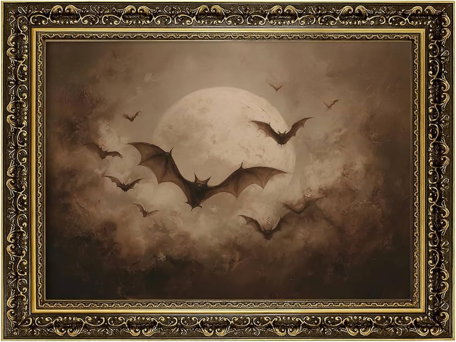 Framed Vintage Halloween Bat Print Full Moon Gothic Wall Art Dark Academia Canvas Poster Spooky A... | Amazon (US)