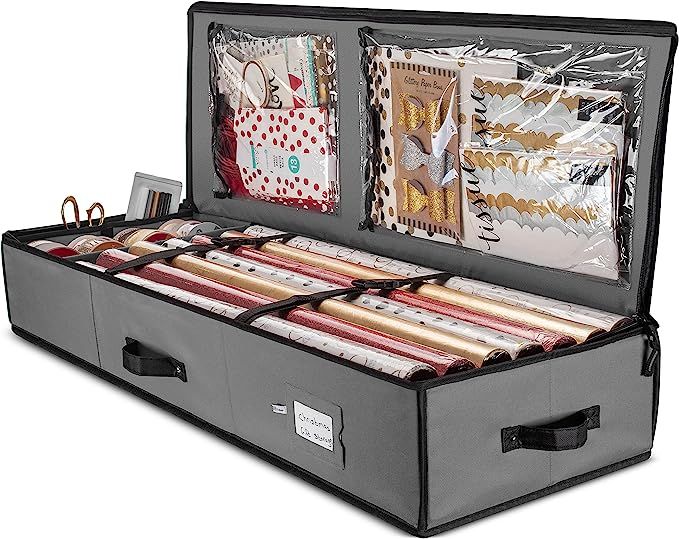 ZOBER Wrapping Paper Storage Containers - 40 Inch Gift Wrapping Organizer Storage W/Interior Pock... | Amazon (US)
