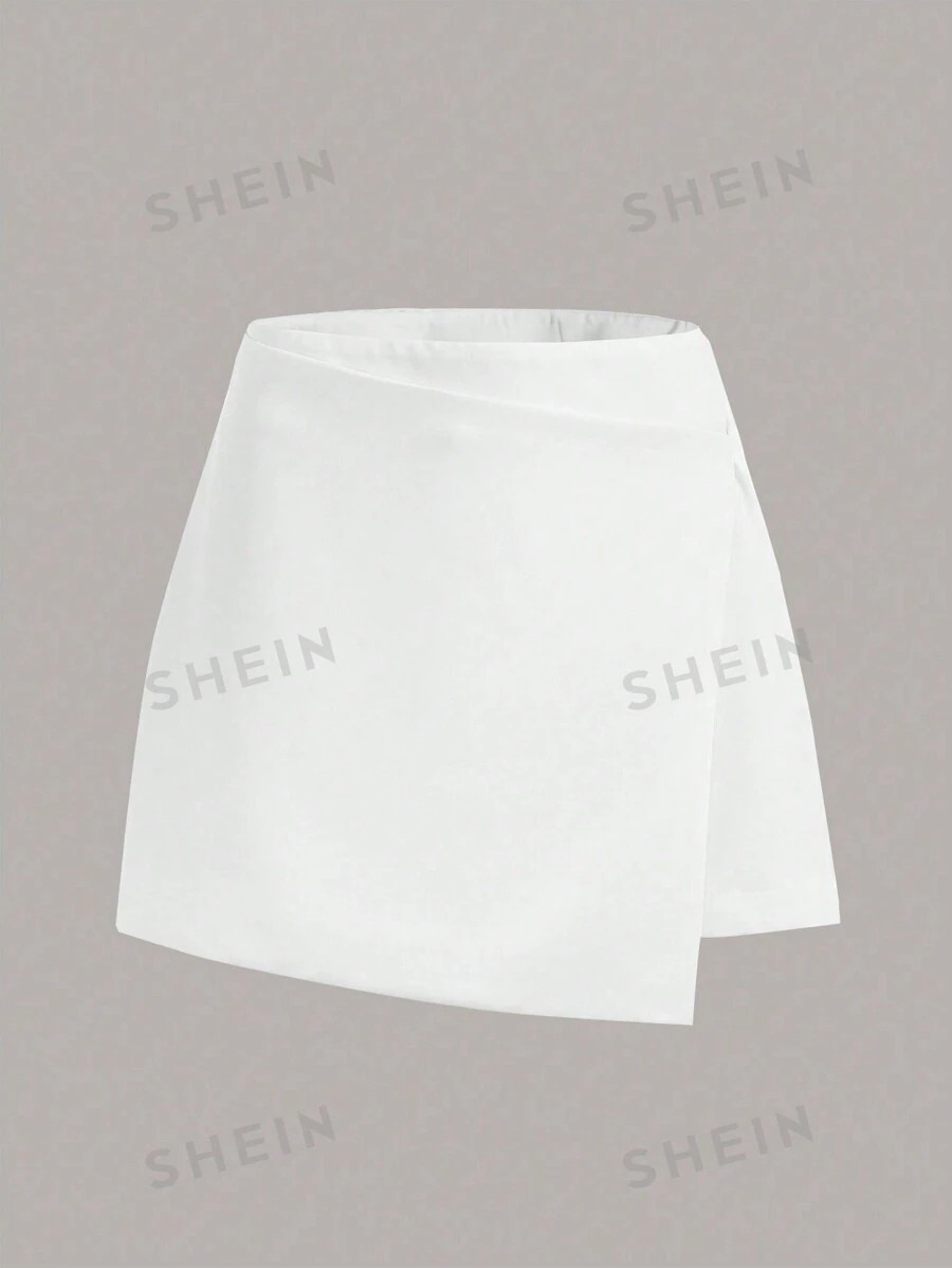 SHEIN EZwear Solid Wrap Front White Skirt | SHEIN