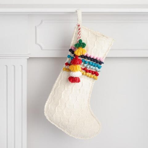 White Sweater Pom Pom Christmas Stocking | World Market