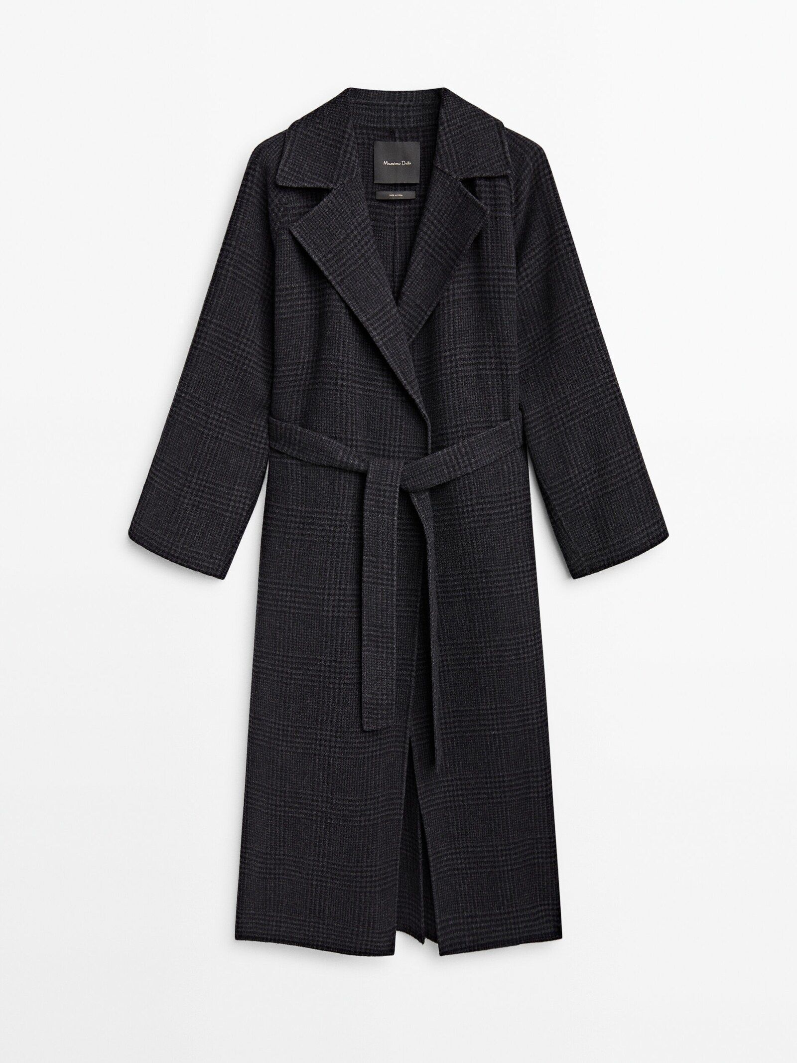 Long wool blend check robe coat | Massimo Dutti (US)