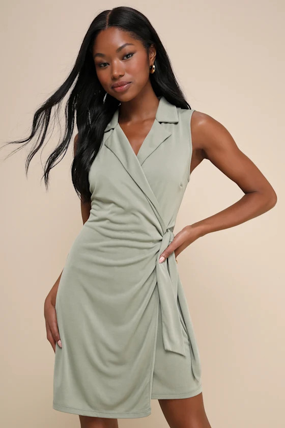 Totally Exceptional Sage Green Collared Wrap Mini Dress | Lulus