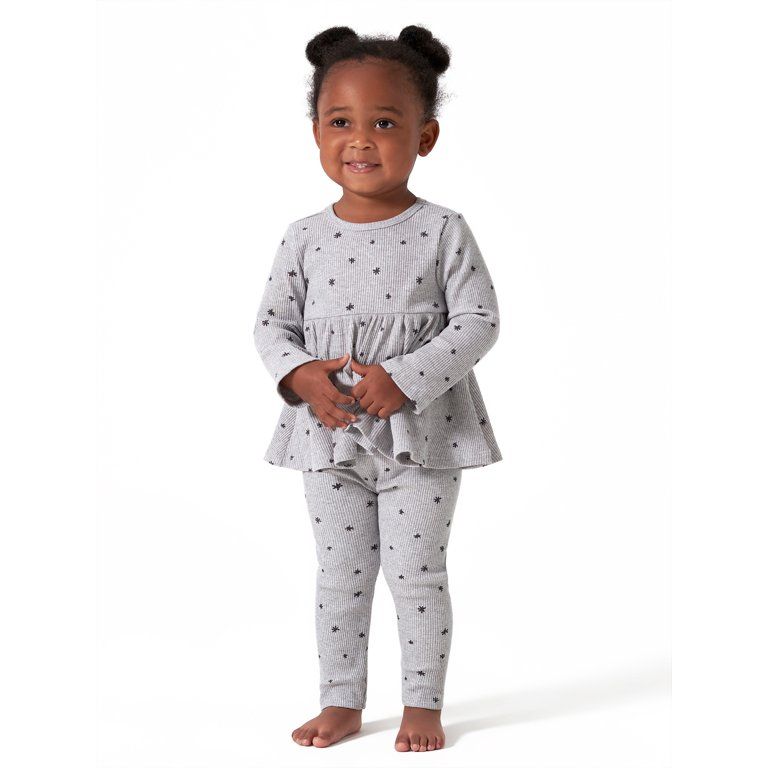 Modern Moments by Gerber Baby Girl Long Sleeve Ribbed Peplum Top & Legging Outfit Set, 2 Piece, S... | Walmart (US)
