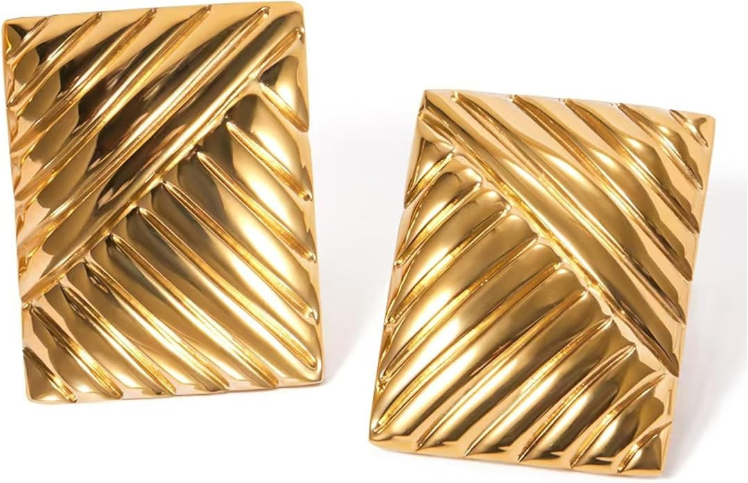 Chunky Gold Vintage Square Statement Earrings | Amazon (US)