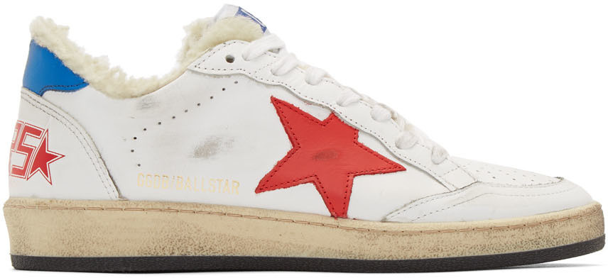 White & Red Shearling Ball Star Sneakers | SSENSE