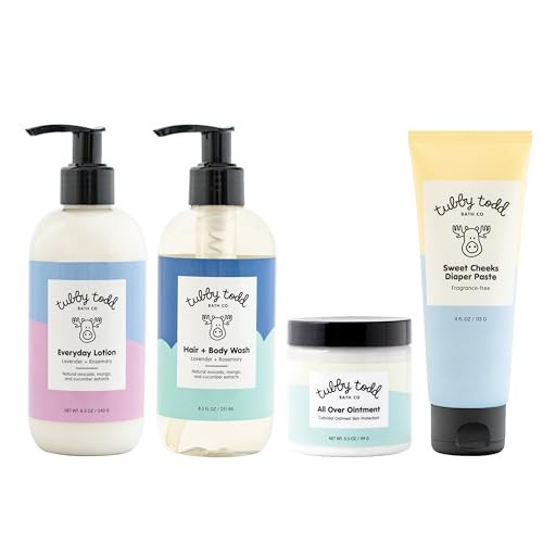 Tubby Todd Baby Bath & Skincare Kit - The Baby Bundle - Shampoo and Body Wash, Everyday Lotion 8.5 Oz, All Over Ointment 3.5 Oz & Diaper Paste Cream 7.9 Oz Gift Set - Lavender Rosemary | Amazon (US)