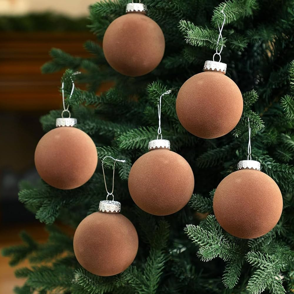 Amazon.com: Velvet Christmas Ornaments Balls, Brown Christmas Ornaments Balls, Flocked Christmas ... | Amazon (US)