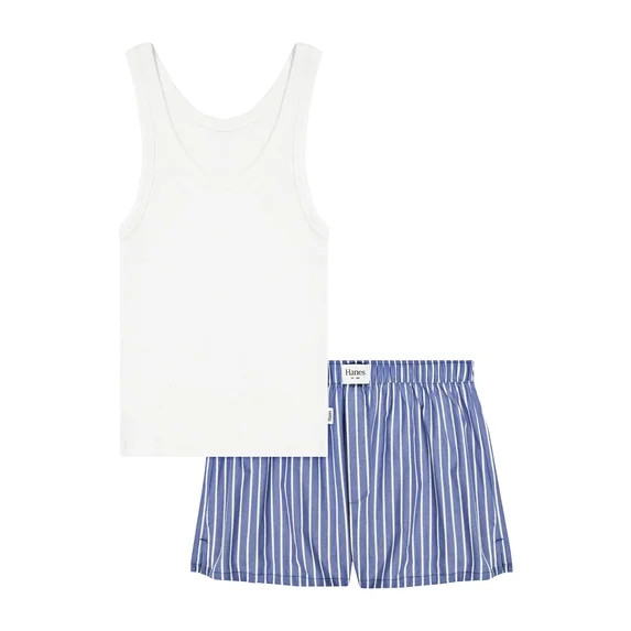 Hanes Originals Women's Comfywear Pajama Set, Sleep Top & Woven Shorts, Loungewear White/Beaming ... | Walmart (US)